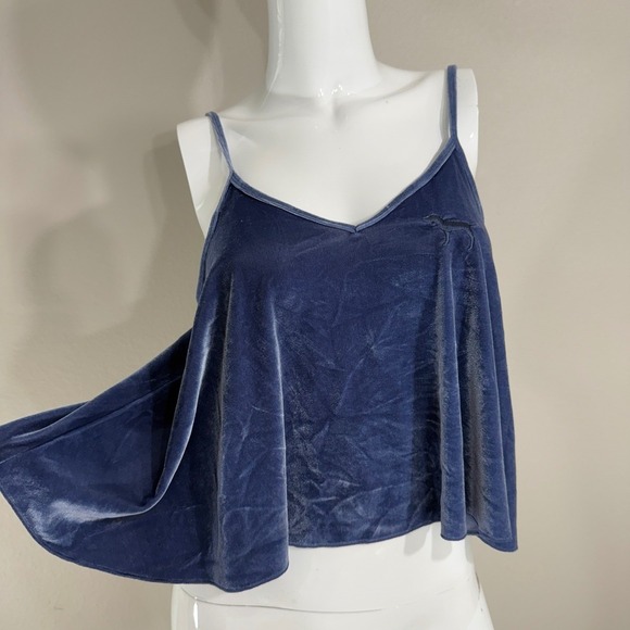 Y2K PINK Victoria's Secret Blue Velvet Cami Top XS/XP Cropped Sleeveless - Picture 3 of 14